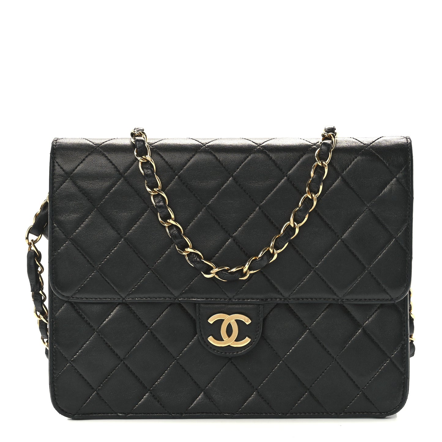 Lambskin Quilted Small Single Flap Black