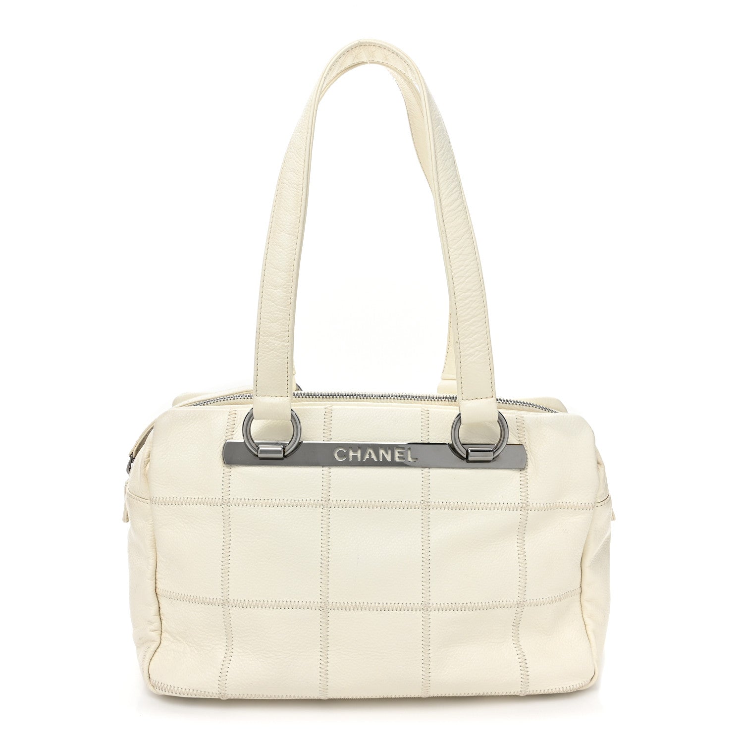 Chanel Caviar Square Stitched Bowler White 1 of 19