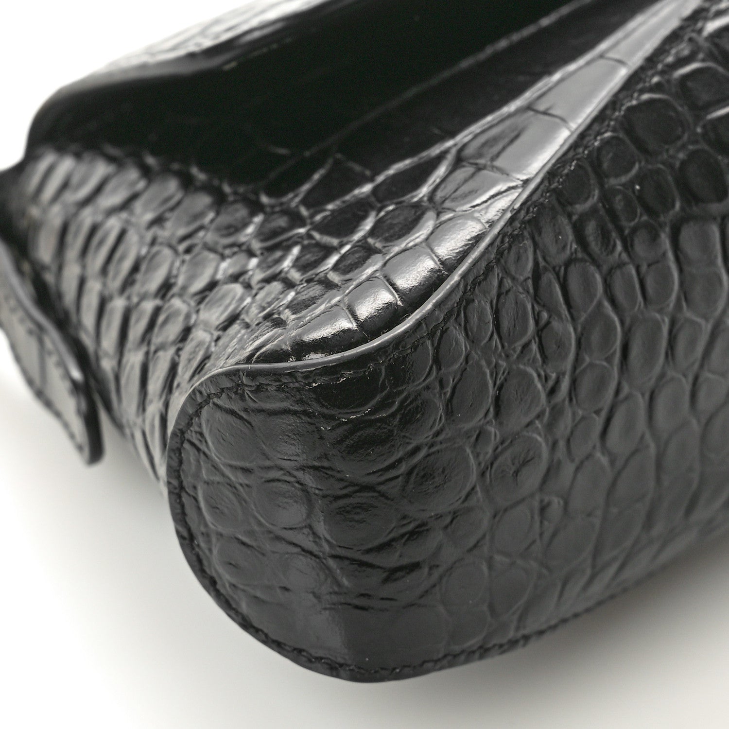 Balenciaga Shiny Super Supple Calfskin Crocodile Embossed Small XX Flap Stretch Bag Black 7 of 8