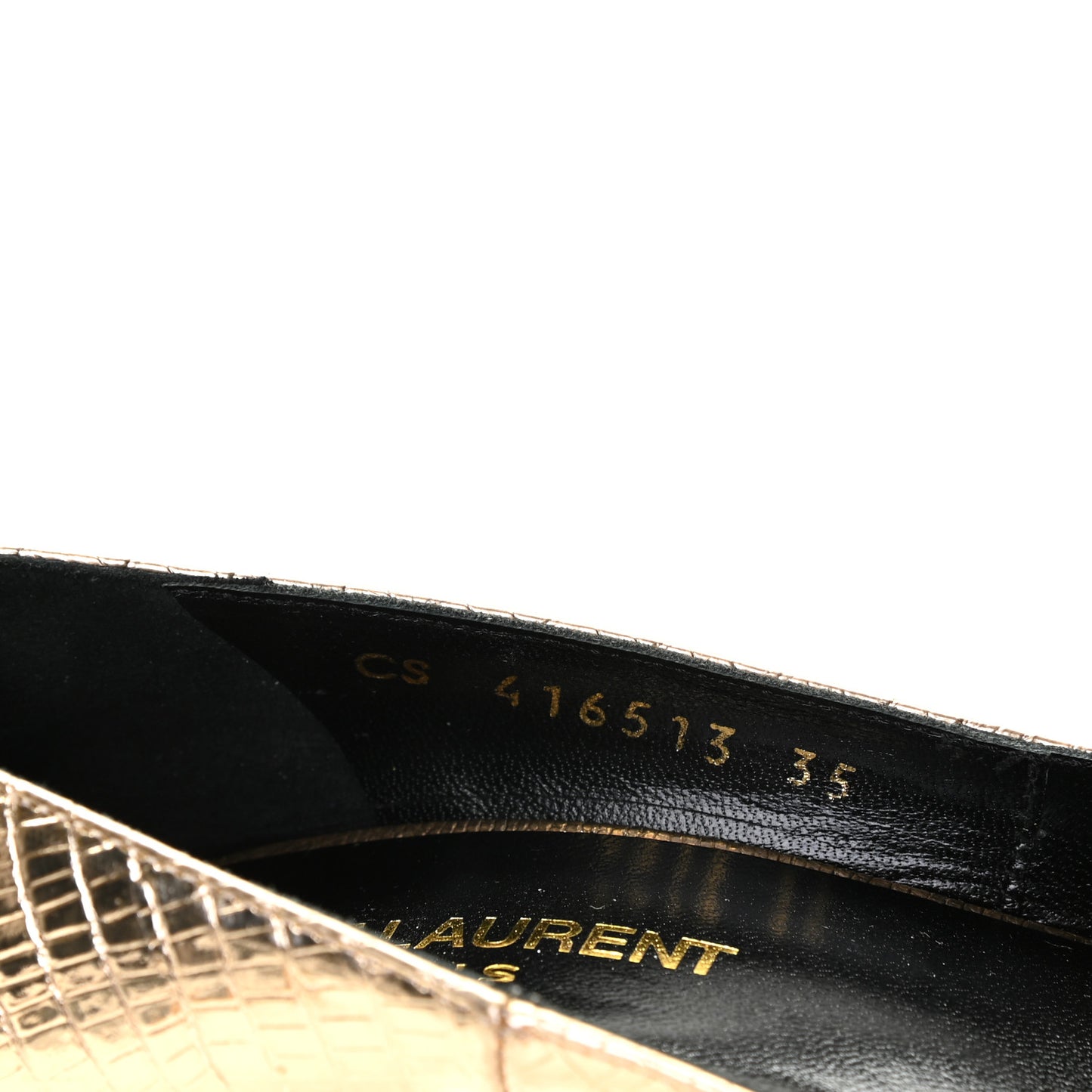Metallic Lizard Calfskin Embossed Janis 105 Escarpin Cut Out Pump 35 Pale Gold
