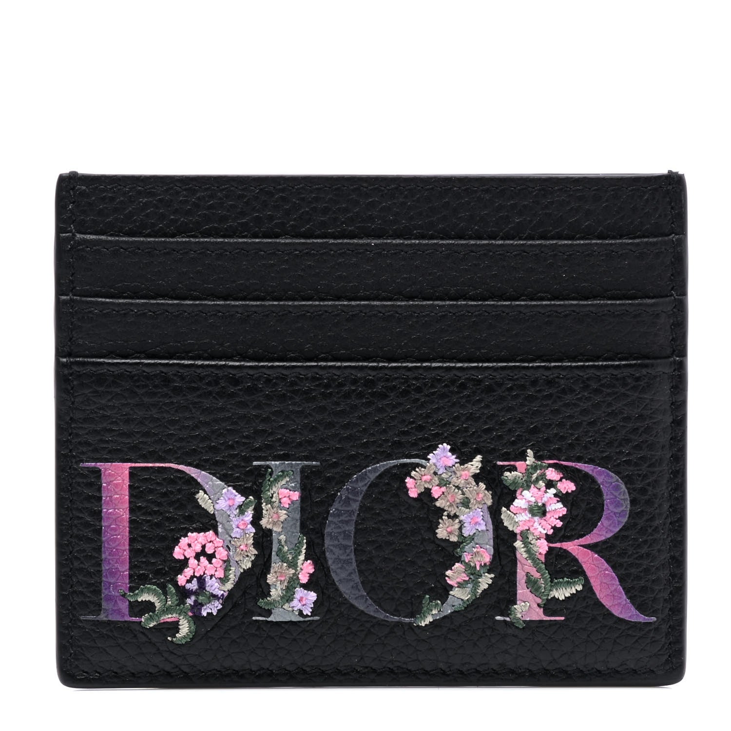 Christian Dior Grained Calfskin Embroidered Floral Lady Dior Card Holder Black 1 of 4