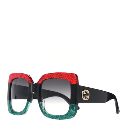 Gucci Acetate Square Frame Sunglasses GG0083S Glitter Red Black Green 1 of 4