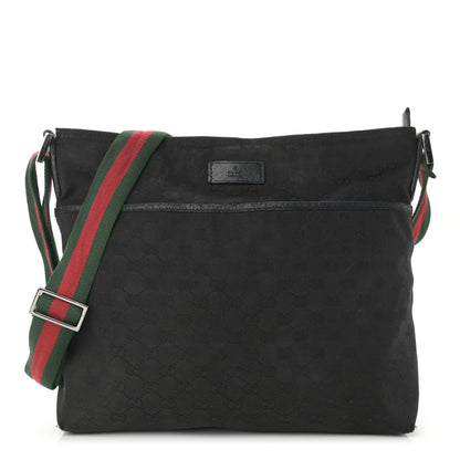 Gucci Monogram Web Medium Flat Messenger Bag Black 1 of 12