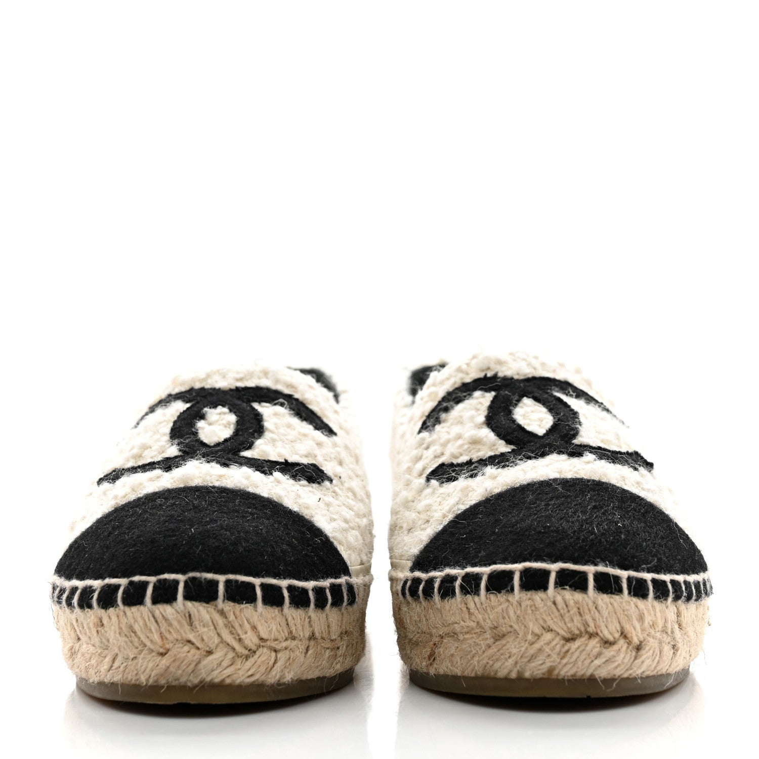 Chanel Tweed Grosgrain CC Espadrilles 36 White Black 2 of 10