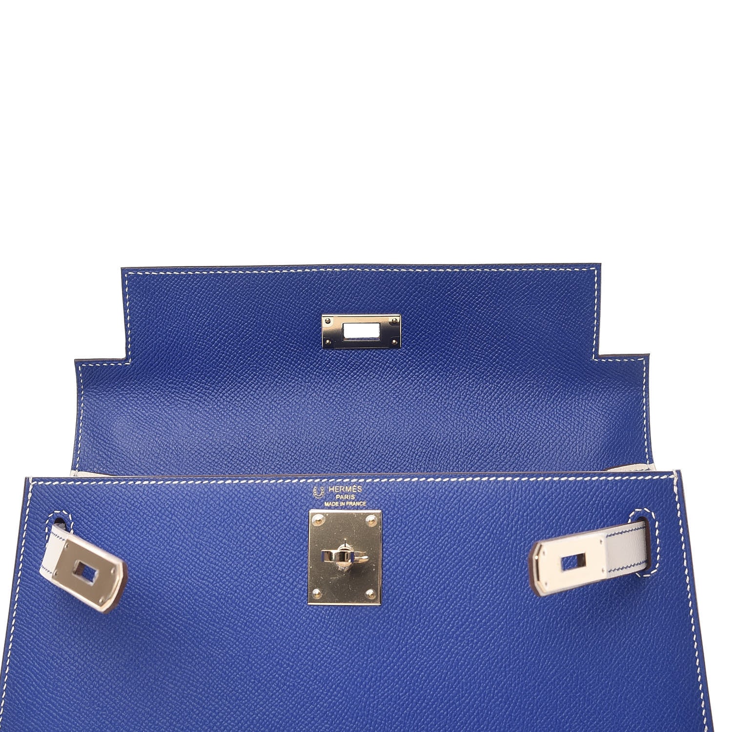 Hermes Epsom Horseshoe Kelly Sellier 28 Bleu Electrique Craie 17 of 35