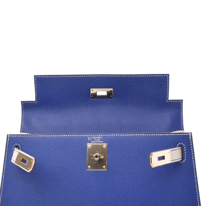 Hermes Epsom Horseshoe Kelly Sellier 28 Bleu Electrique Craie 17 of 35