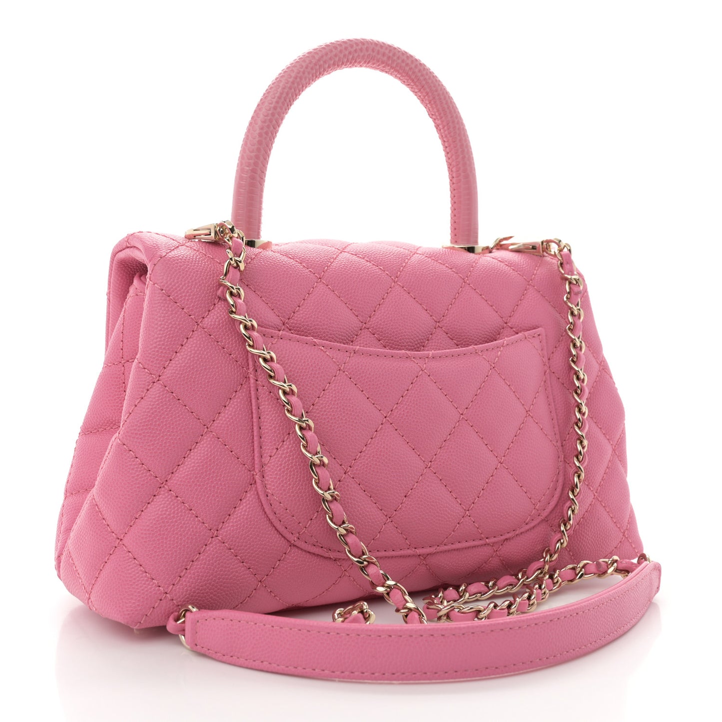 Caviar Lizard Embossed Quilted Mini Coco Handle Flap Pink
