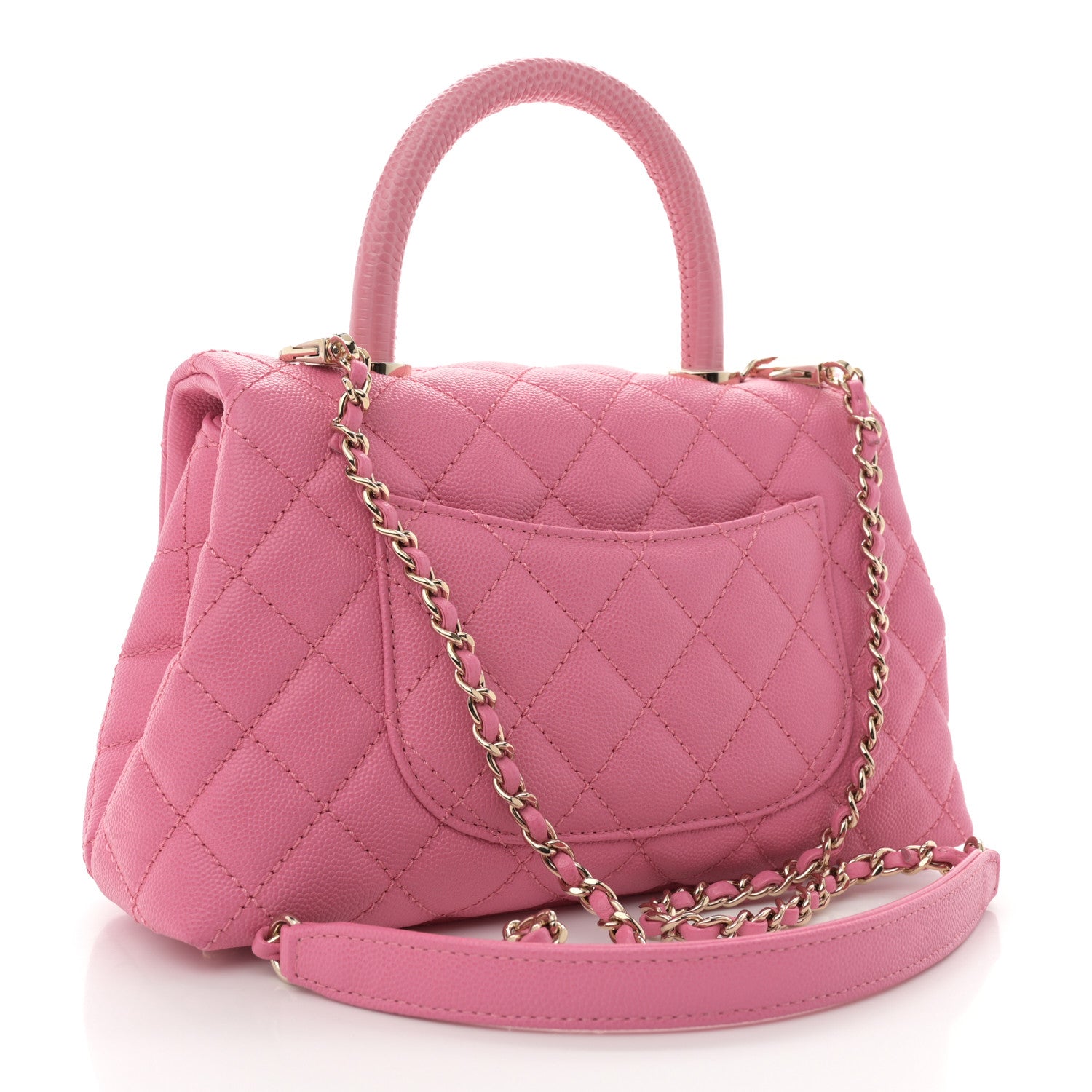Chanel Caviar Lizard Embossed Quilted Mini Coco Handle Flap Pink 3 of 11