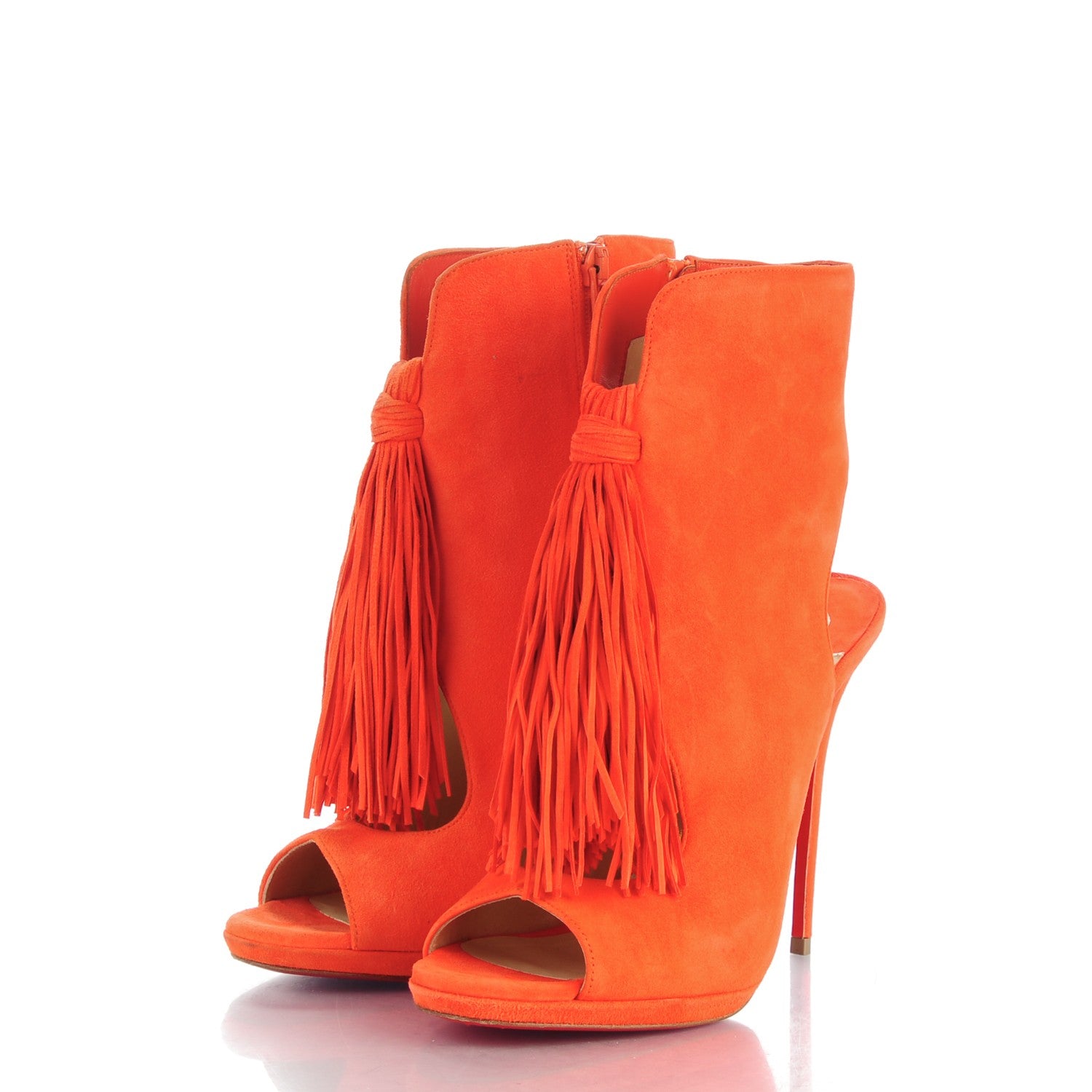 Christian Louboutin Suede Fringe Otoka 120 Booties 37 Capucine 3 of 7