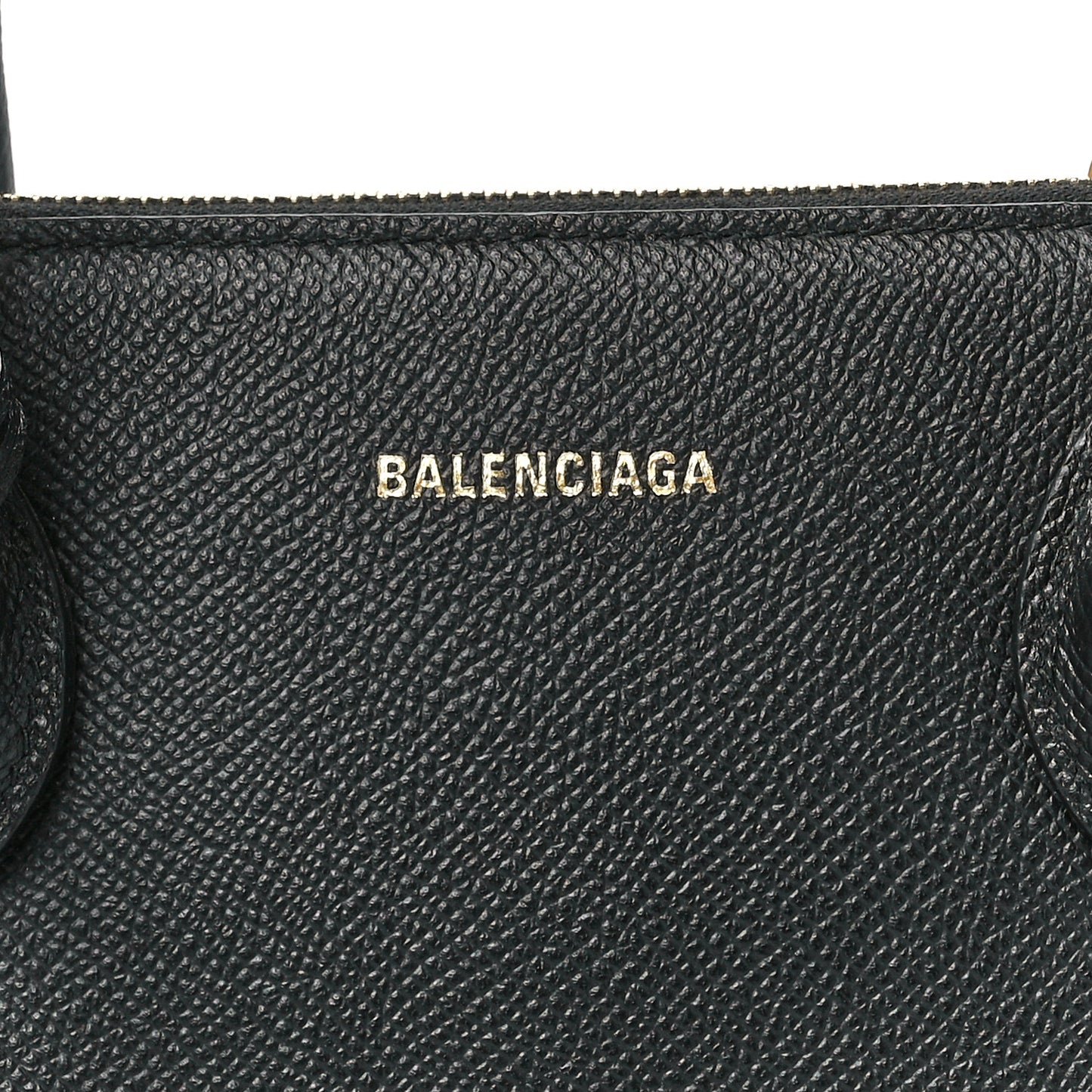 Signature Grained Calfskin Logo S Ville Top Handle Bag Black