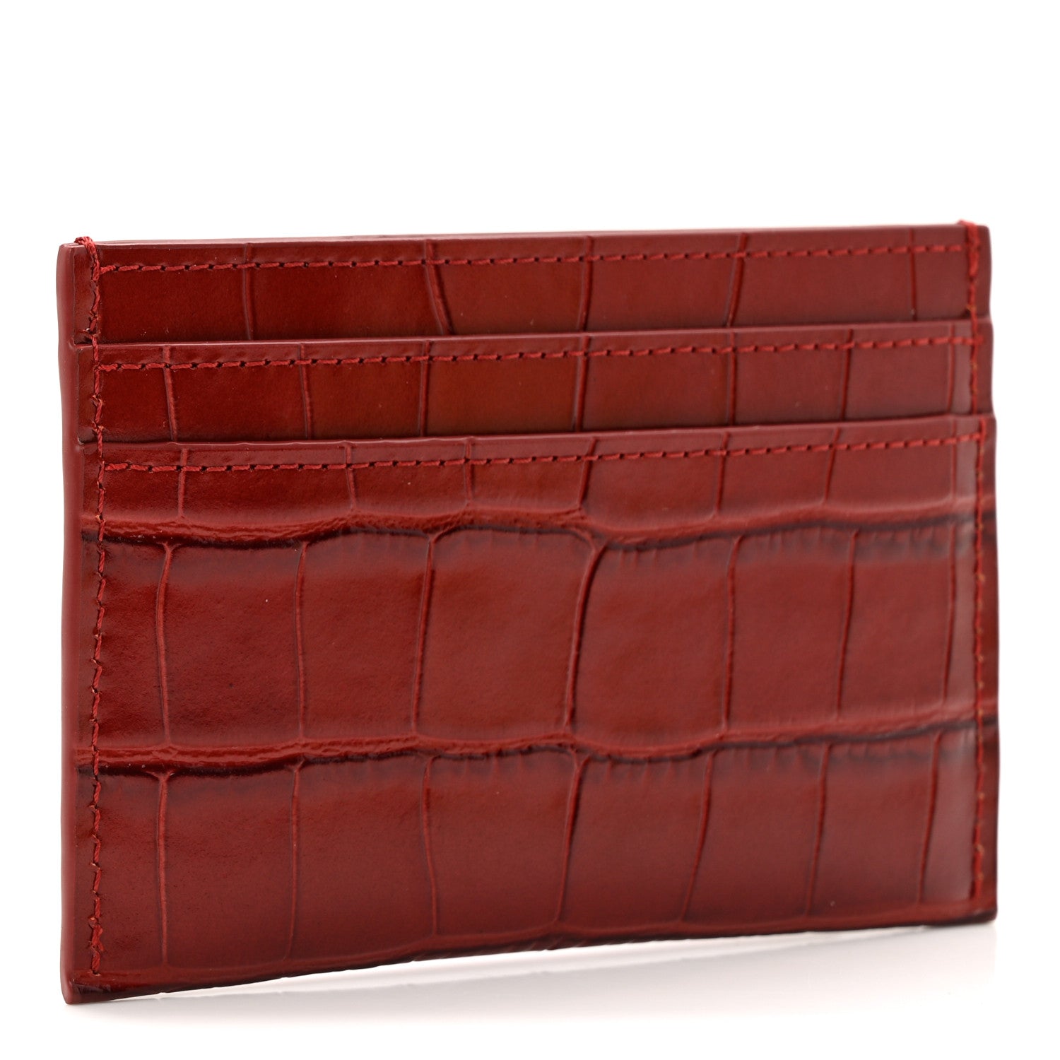 Chanel Calfskin Crocodile Embossed Crococo Card Holder Burgundy 3 of 8