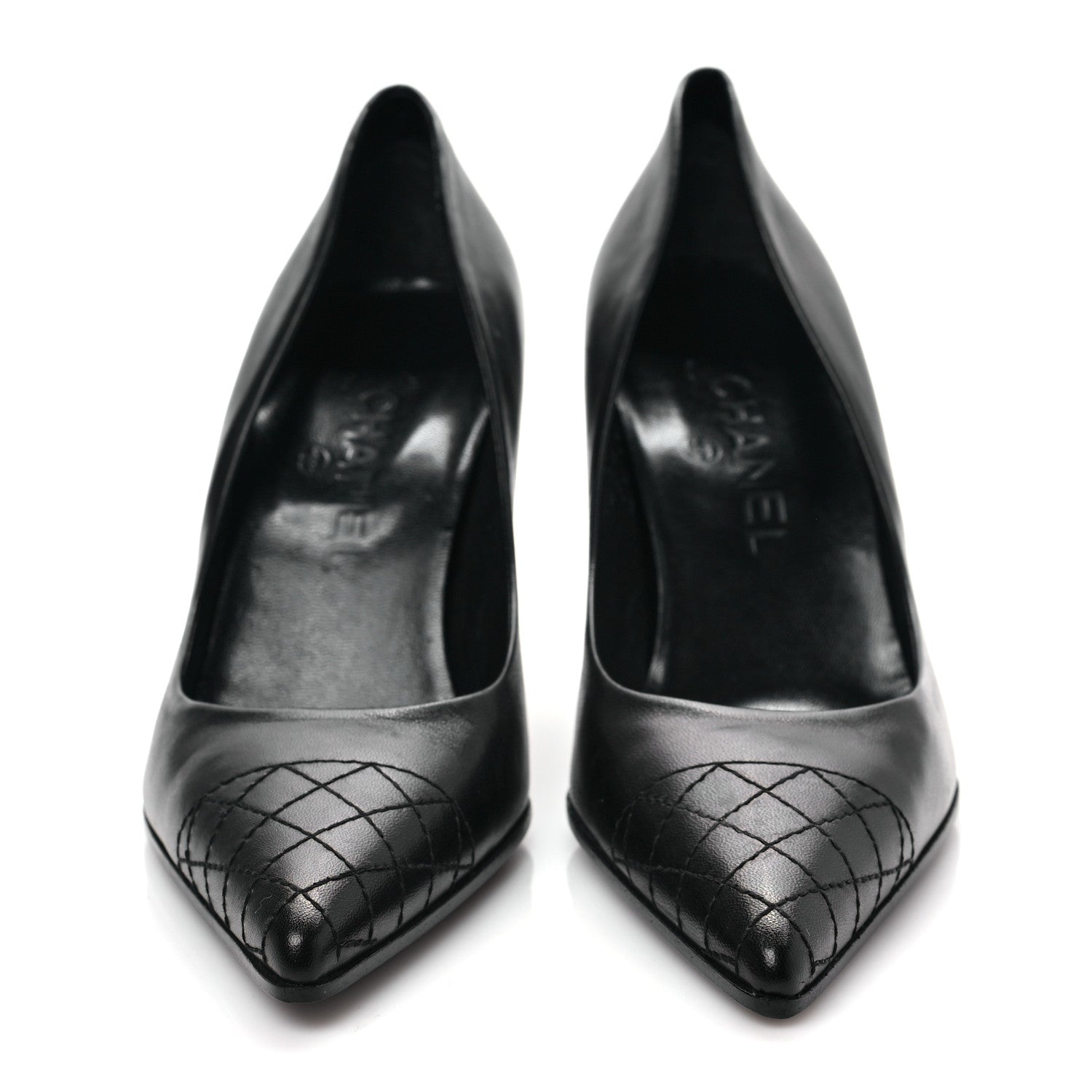 Chanel Lambskin Quilted Pointed Toe Pumps 36.5 Black 2 of 8
