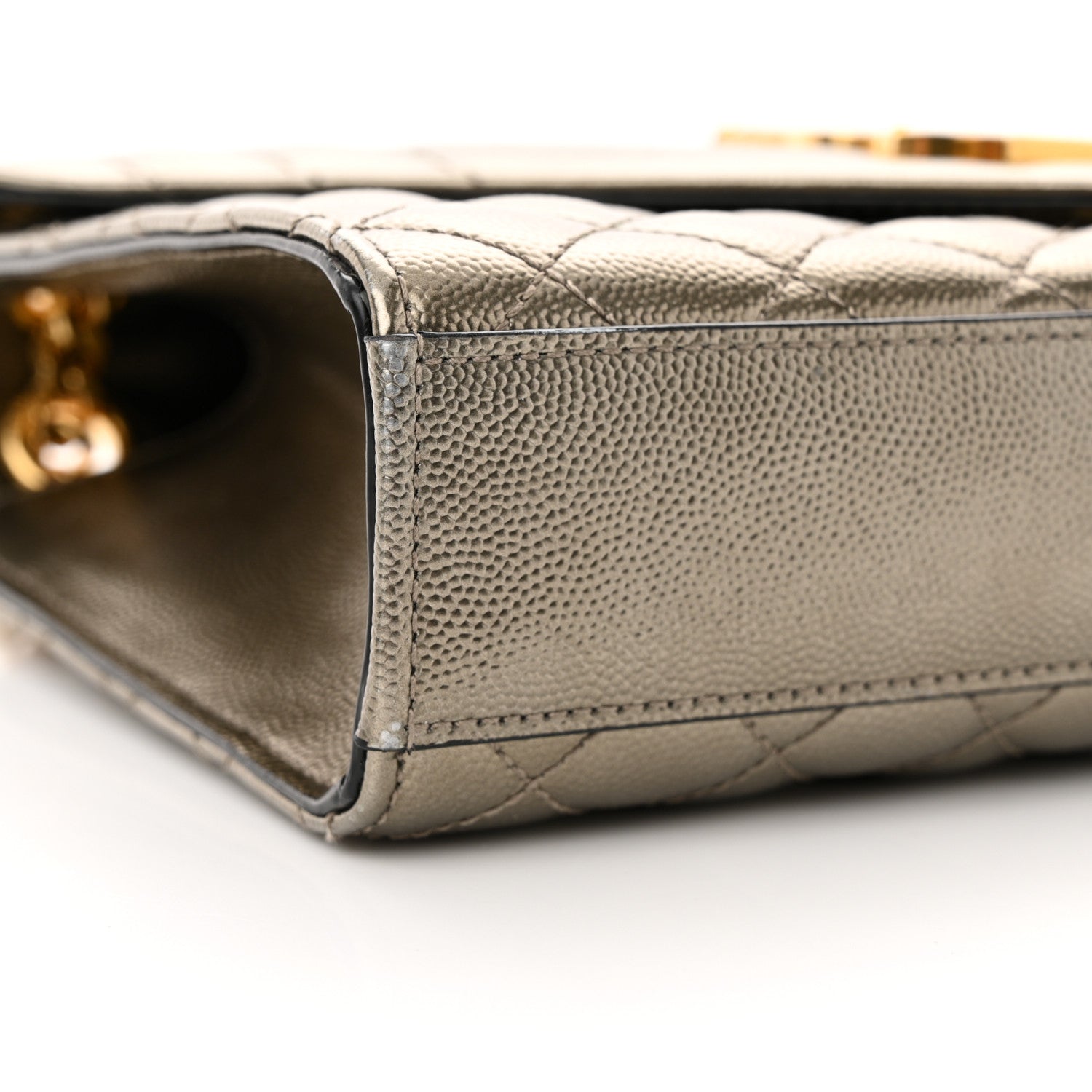 Saint Laurent Metallic Grain De Poudre Textured Mixed Matelasse Triquilt Medium Monogram Satchel Gold 8 of 16