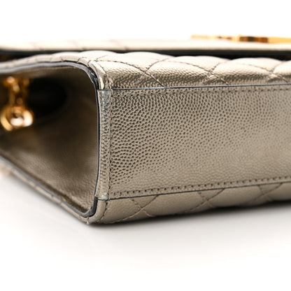 Saint Laurent Metallic Grain De Poudre Textured Mixed Matelasse Triquilt Medium Monogram Satchel Gold 8 of 16