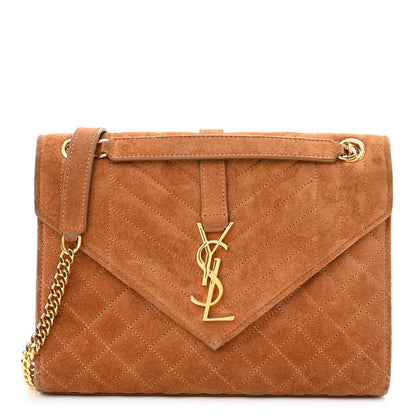 Saint Laurent Suede Mixed Matelasse Triquilt Medium Monogram Envelope Satchel Tan 1 of 11