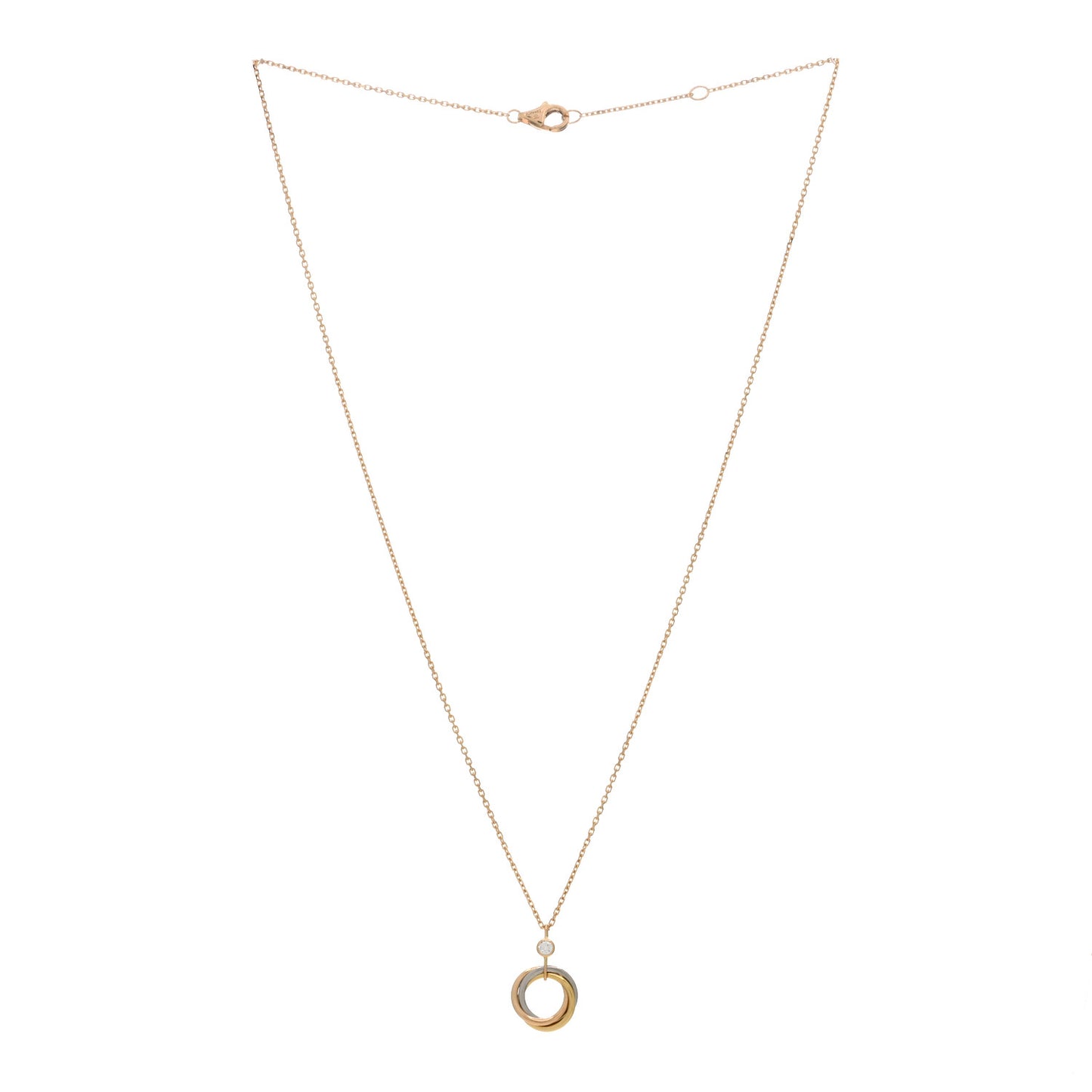 18K Pink Yellow White Gold Diamond Trinity Pendant Necklace
