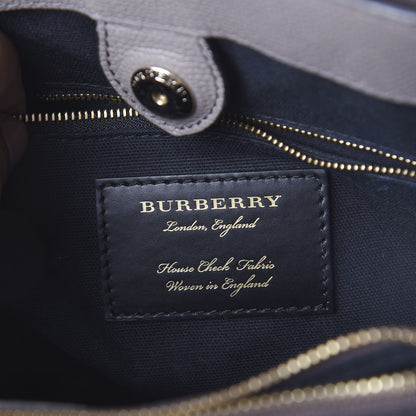 Burberry Derby Calfskin House Check Medium Banner Tote Thistle Grey 7 of 10
