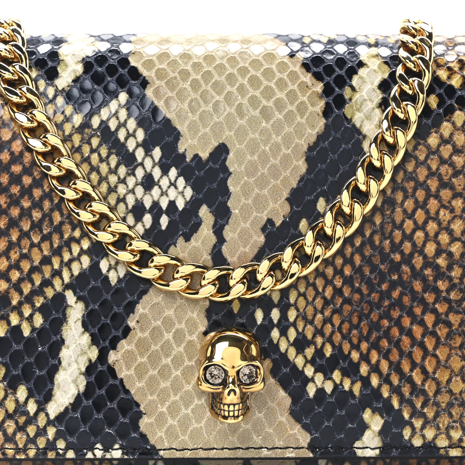 Alexander McQueen Calfskin Snakeskin Embossed Skull Mini Crossbody Bag Brown 7 of 9