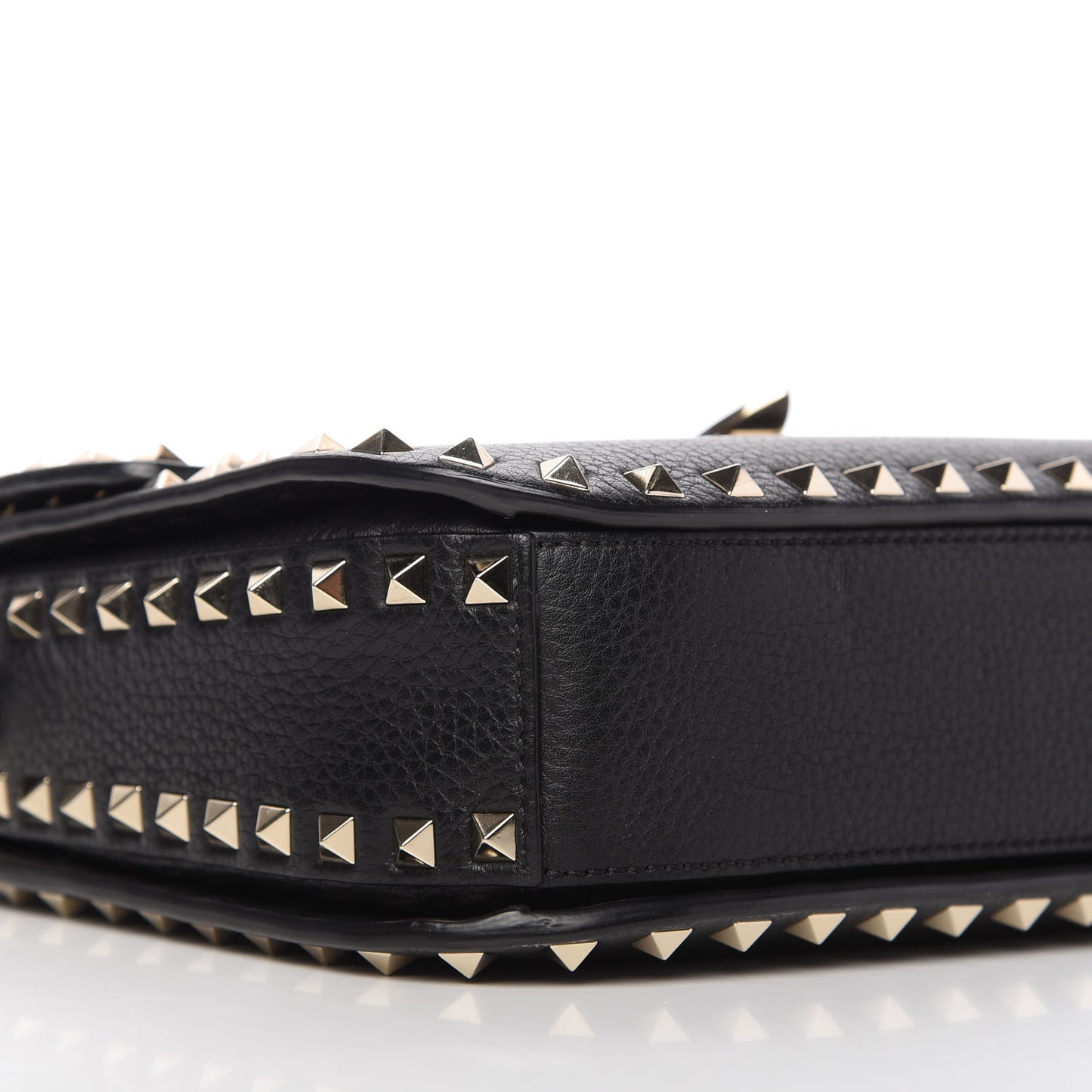 Pebbled Calfskin Rockstud Flap Saddle Bag Black