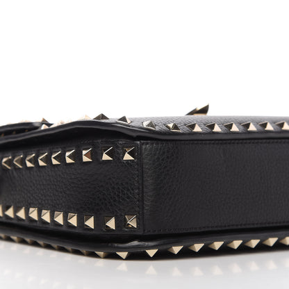 Valentino Garavani Pebbled Calfskin Rockstud Flap Saddle Bag Black 6 of 10