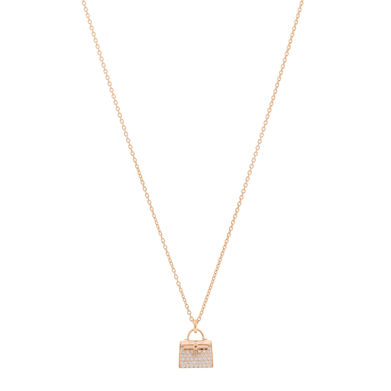 Hermes 18K Rose Gold Diamond Kelly Amulettes Pendant Necklace 1 of 6