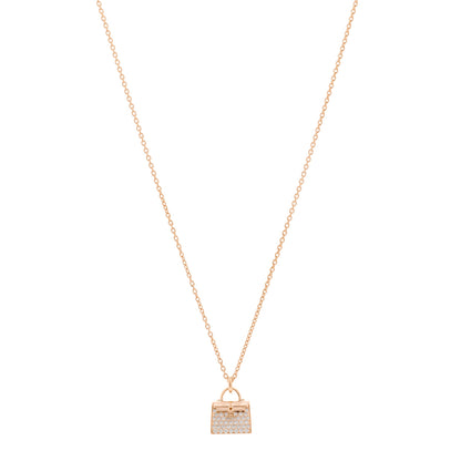 Hermes 18K Rose Gold Diamond Kelly Amulettes Pendant Necklace 1 of 6