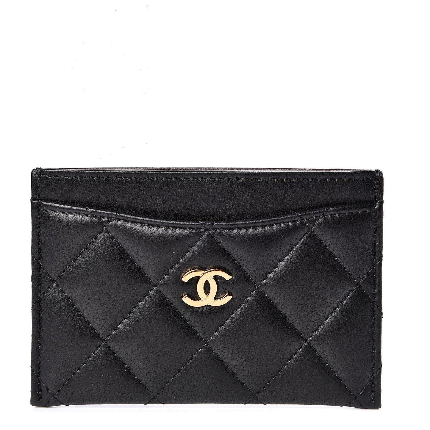 Lambskin Quilted Card Holder Black