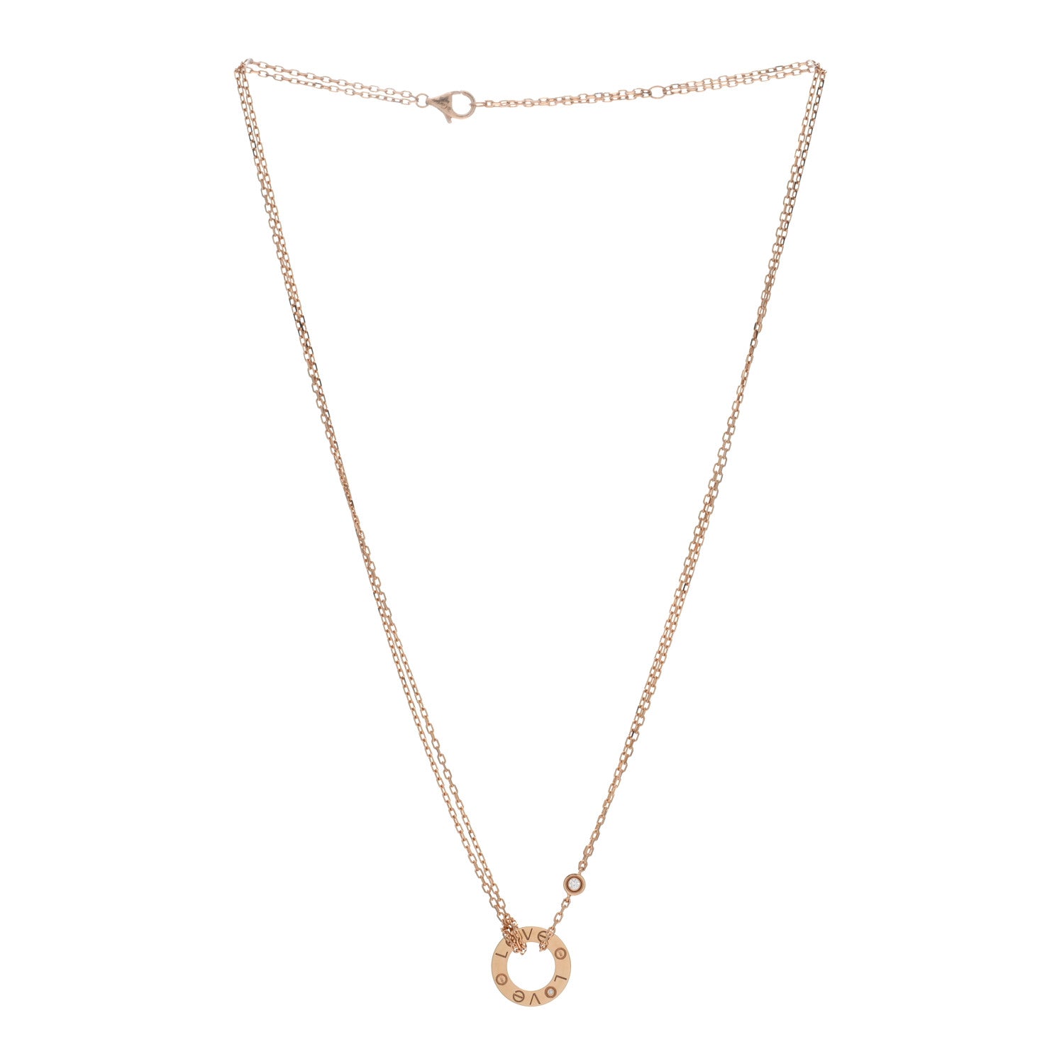 Cartier 18K Pink Gold 2 Diamond LOVE Necklace 3 of 4