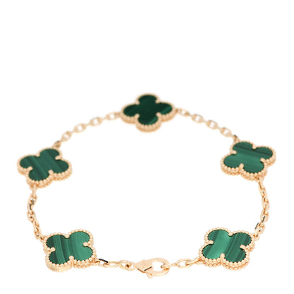 Van Cleef & Arpels 18K Yellow Gold Malachite 5 Motifs Vintage Alhambra Bracelet 2 of 4