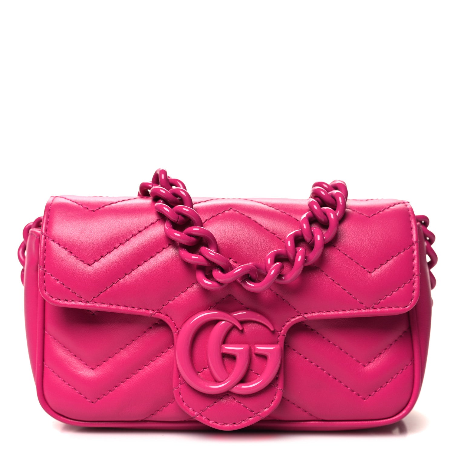 Gucci Calfskin Matelasse Monochrome GG Marmont Chain Belt Bag Classic Fuxia 1 of 10