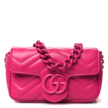 Gucci Calfskin Matelasse Monochrome GG Marmont Chain Belt Bag Classic Fuxia 1 of 10