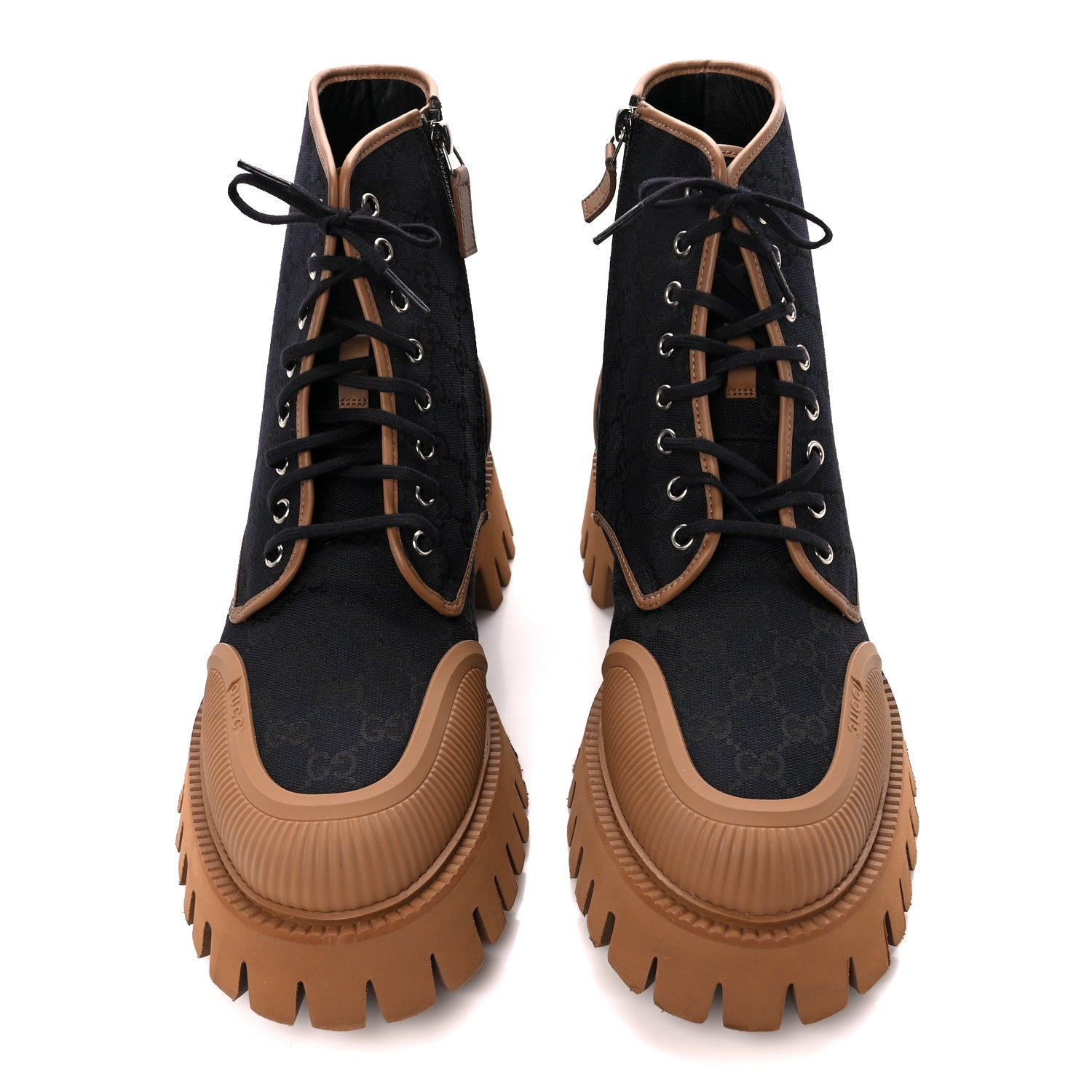 Gucci Monogram Miro Soft Calfskin Mens Lace Up Combat Boots 11 Black Koi Beige 2 of 8