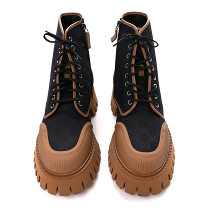 Gucci Monogram Miro Soft Calfskin Mens Lace Up Combat Boots 11 Black Koi Beige 2 of 8