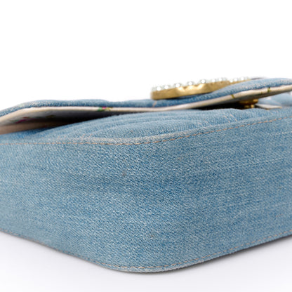 Gucci Denim Matelasse Mini Pearly GG Marmont Shoulder Bag Blue 9 of 10