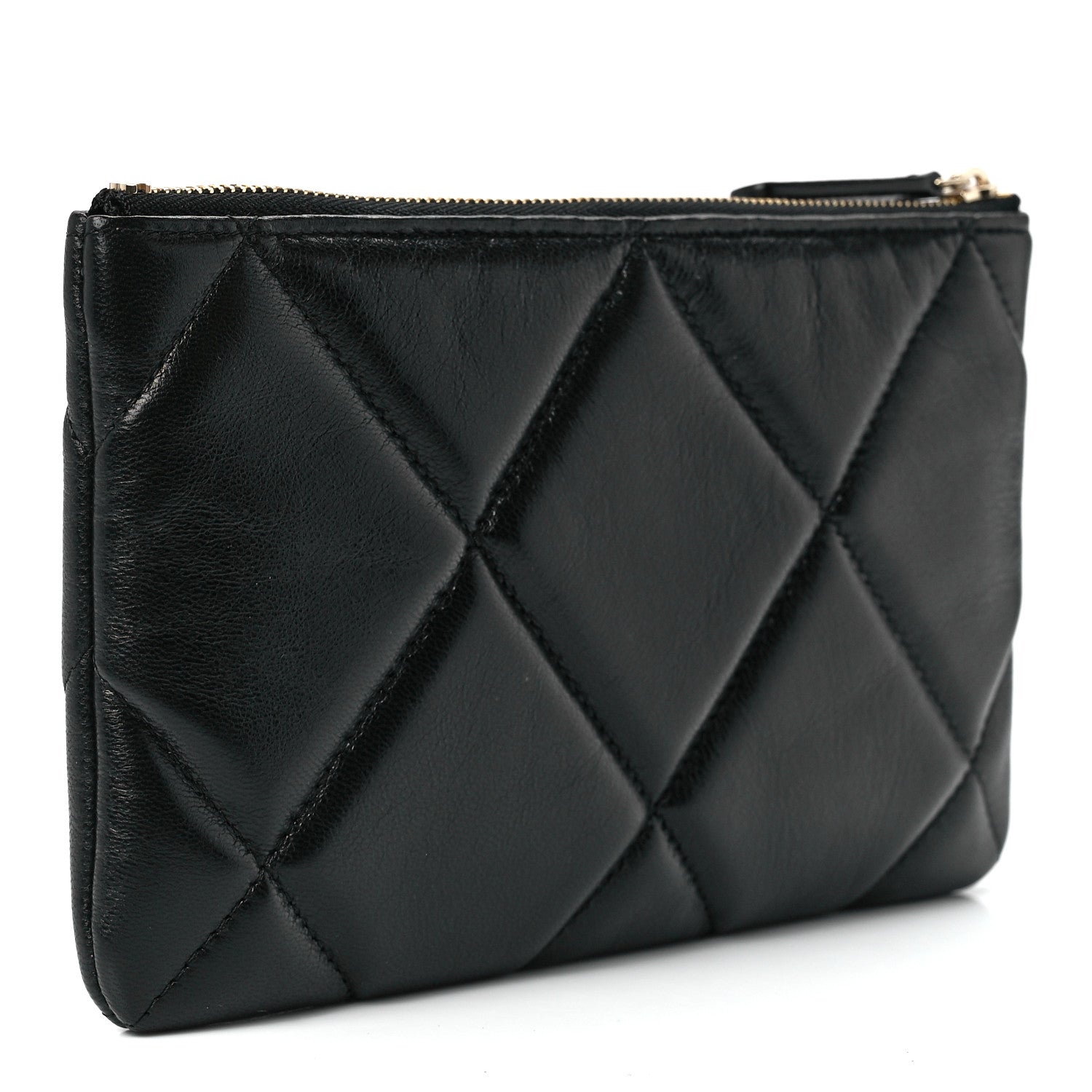 Chanel Shiny Goatskin Quilted Small Chanel 19 Pouch Black 3 of 12