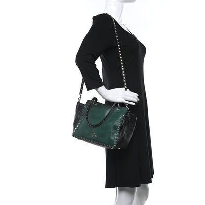 Valentino Garavani Vitello Small Rockstud Tote Smeraldo Black 3 of 9