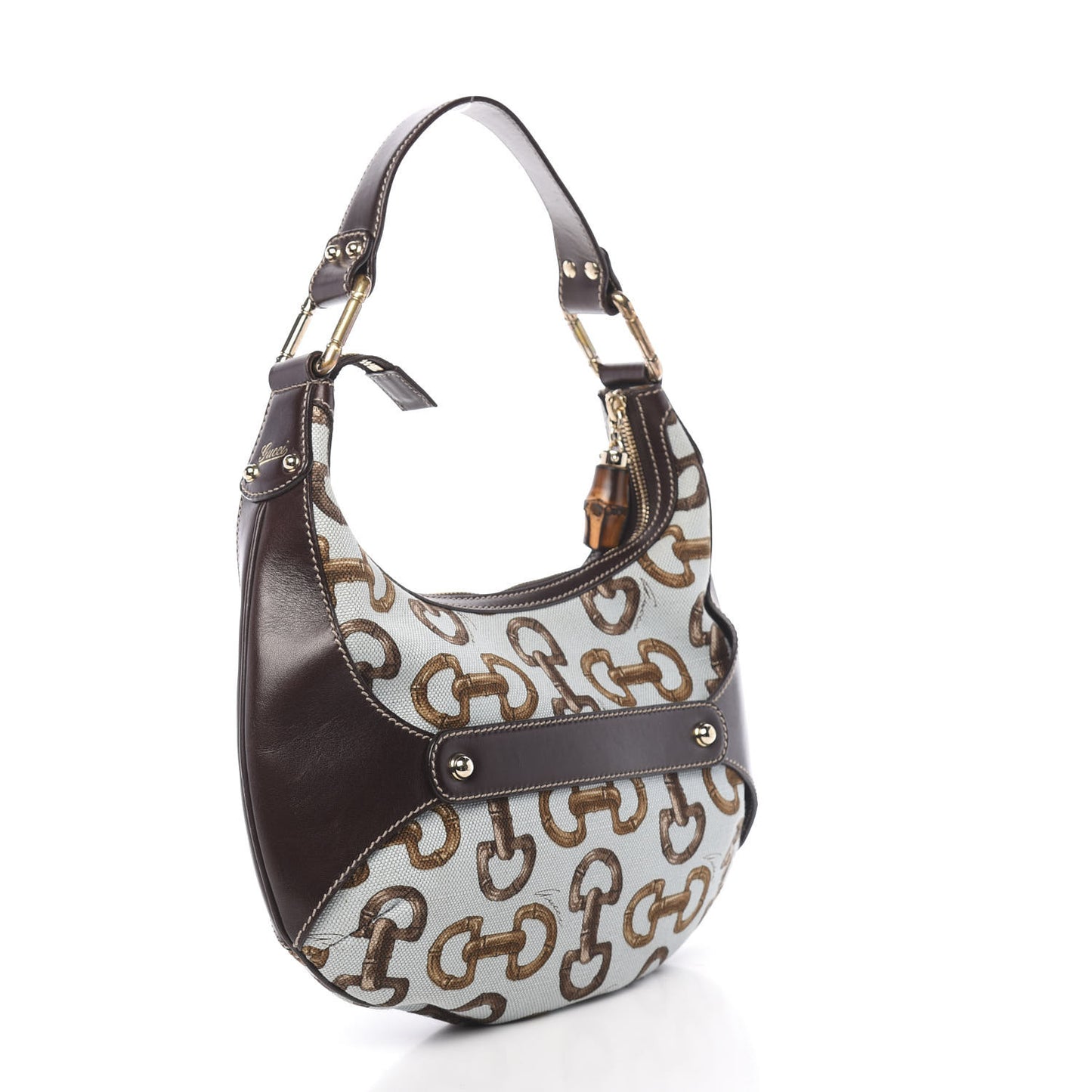 Canvas Bamboo Horsebit Print Amalfi Hobo Dark Brown