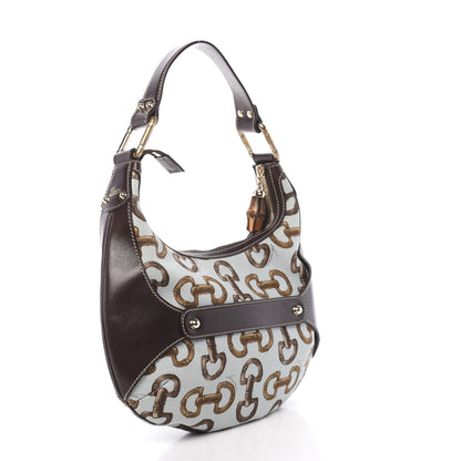 Gucci Canvas Bamboo Horsebit Print Amalfi Hobo Dark Brown 3 of 11