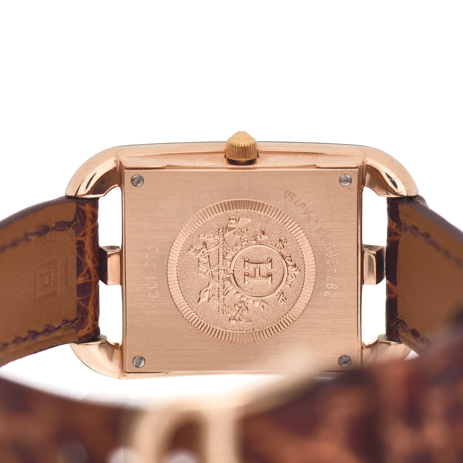 Hermes 18K Yellow Gold Alligator Diamond Bezel Mother of Pearl 23mm Cape Cod Quartz Watch Brown 4 of 4