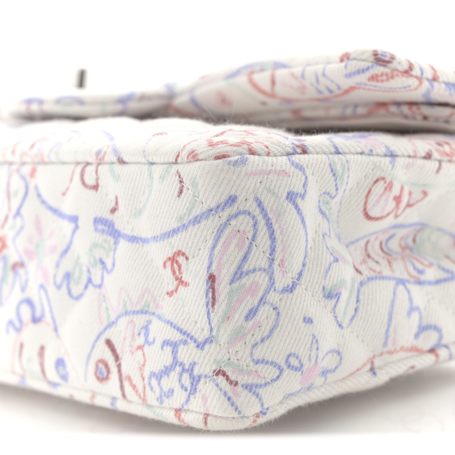 Chanel Denim Printed Fish Quilted Medium Double Flap White Multicolor 10 of 10