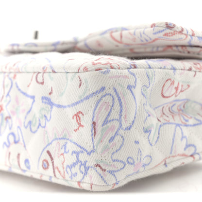 Chanel Denim Printed Fish Quilted Medium Double Flap White Multicolor 10 of 10