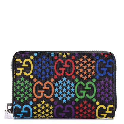 Gucci GG Supreme Monogram Psychedelic Zip Around Card Case Wallet Black 1 of 9