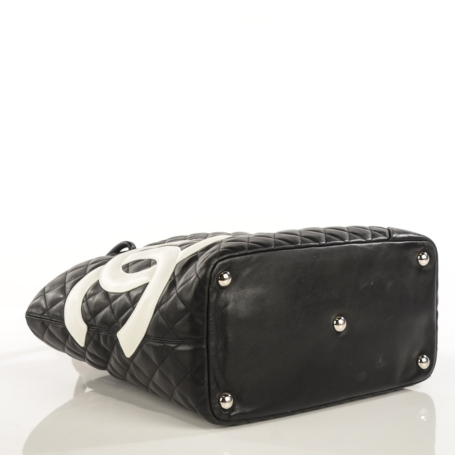 Calfskin Quilted Large Cambon Tote Black White
