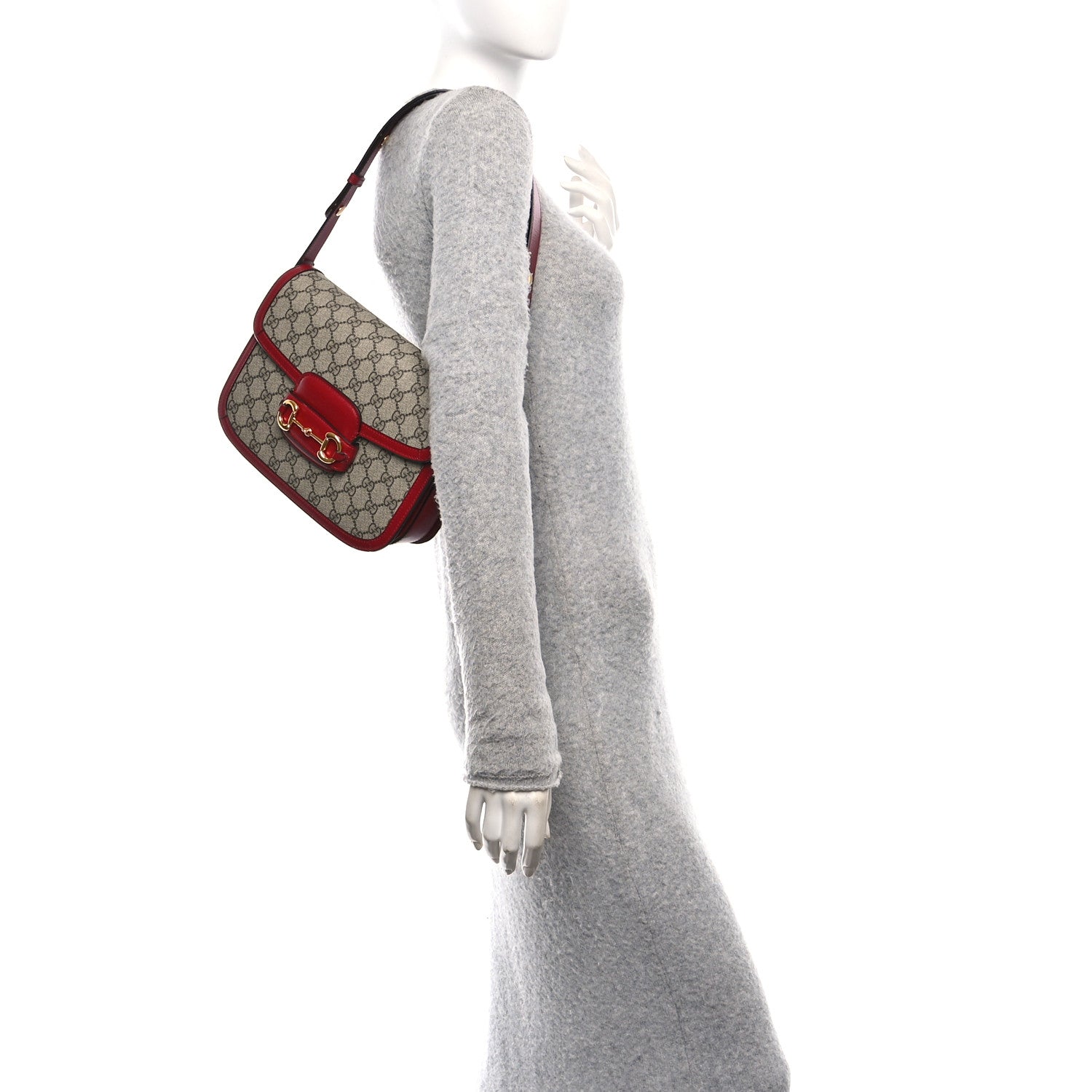 Gucci GG Supreme Monogram Azalea Calfskin Horsebit 1955 Shoulder Bag Beige Ebony New Cherry Red 2 of 10