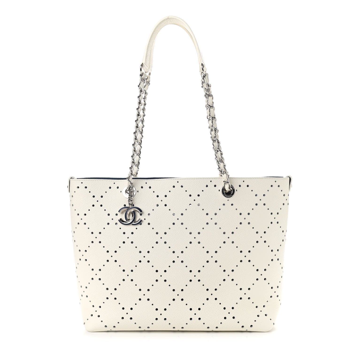 Chanel Perforated Grained Calfskin Small Shopping Tote White 2 of 9