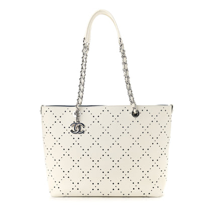 Chanel Perforated Grained Calfskin Small Shopping Tote White 2 of 9
