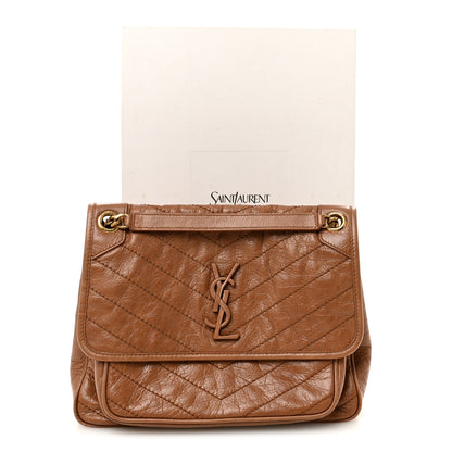 Saint Laurent Crinkled Calfskin Matelasse Monogram Medium Niki Chain Satchel Caramel 10 of 10