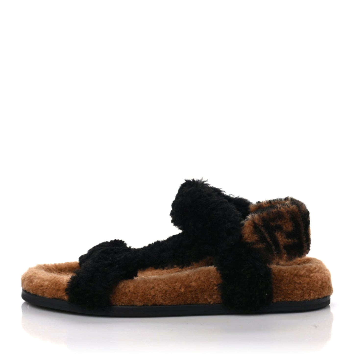 Shearling FF Fendi Feel Sandals 38 Tobacco Black