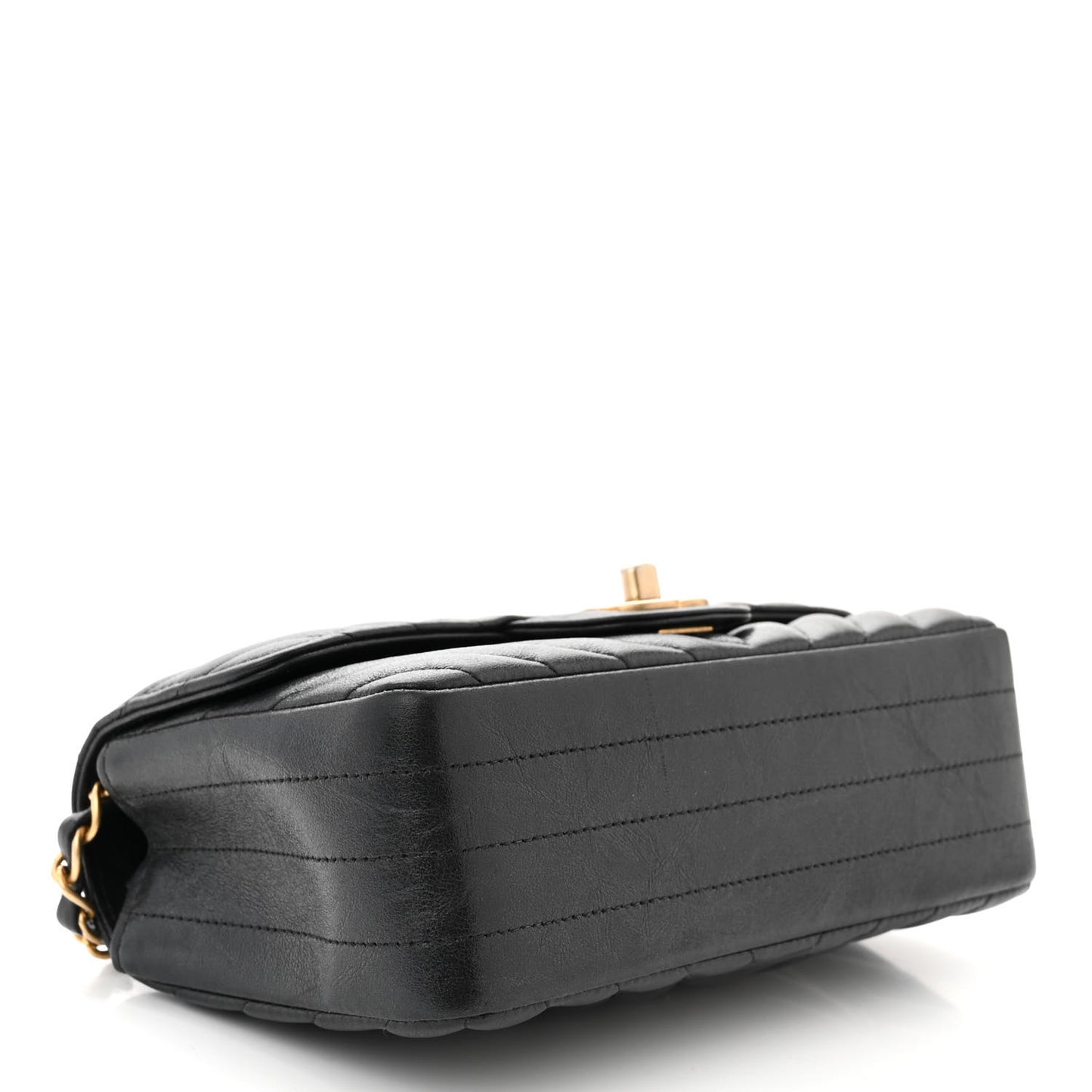 Iridescent Calfskin Chevron Quilted Mini Rectangular Flap Black