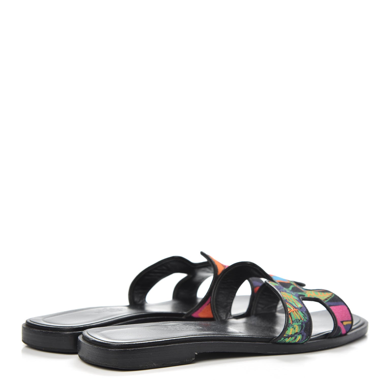 Hermes Cotton Canvas Tropical Modernisme Oran Sandals 36.5 Black 4 of 8